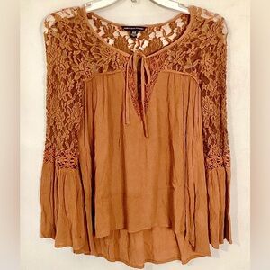 American Eagle Outfitters Lace Detail Tan Blouse